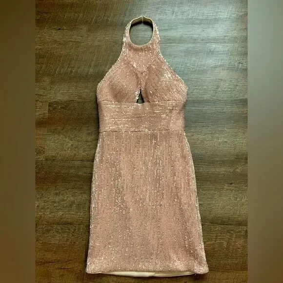 JVN by JOVANI CHAMPAGNE sequin mini dress cocktail homecoming formal NWT sz  4